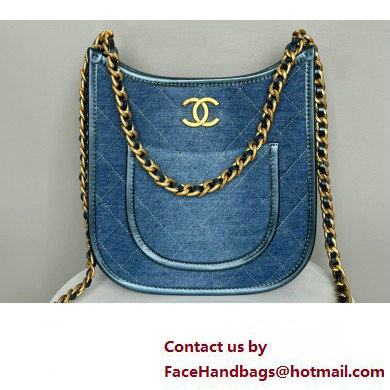 Chanel Washed Denim  &  Gold-Tone Metal Hobo Handbag AS4532 Blue 2024